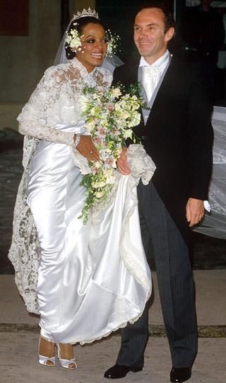 Diana Ross at her 1985 wedding to Arne Naess, Jr., a wealthy Norwegian shipping businessman and mountaineer. They had two sons 