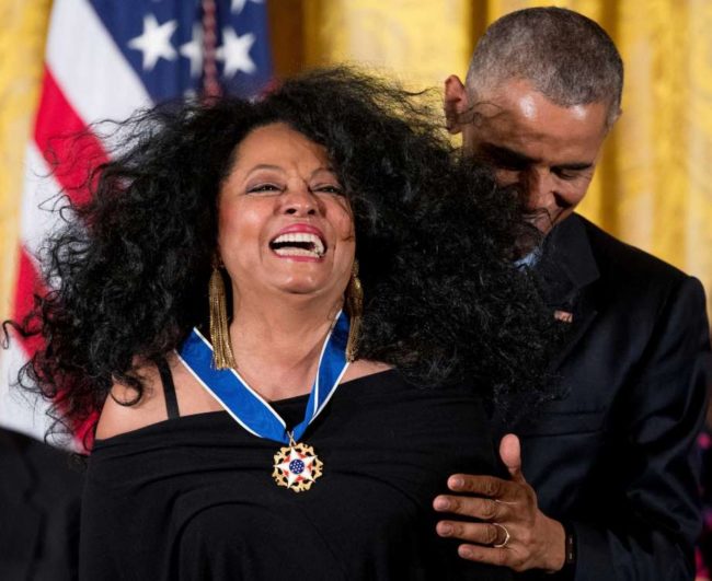 President Barack Obama presents the Presidential Medal of Freedom to singer Diana Ross during a ceremony