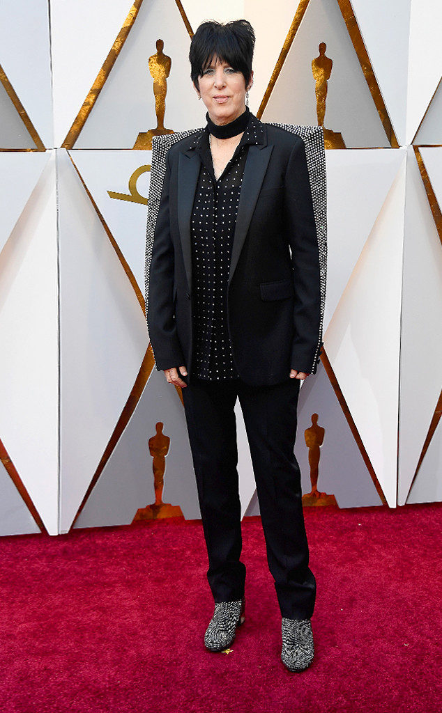 Diane Warren shows just how bad-ass she really is in this rock n' roll chick pants suit at the 2018 Oscars