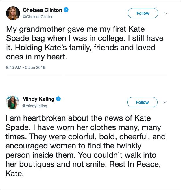 celebrity reaction to Kate Spade death