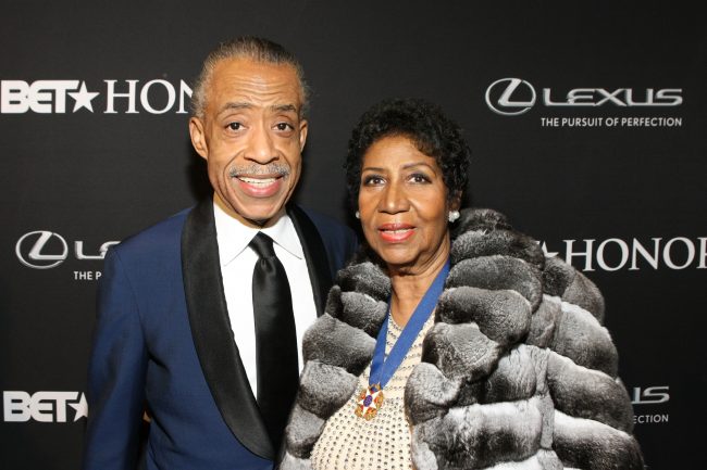 Minister Al Sharpton and singer Aretha Franklin attend the BET Honors 2014 red carpet