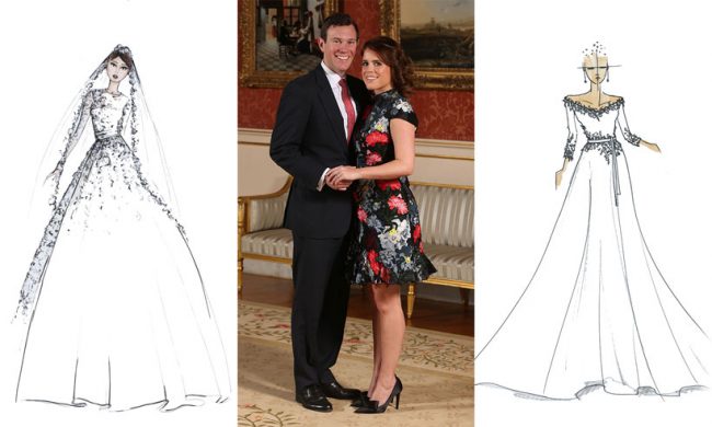 Sketch renditions of Princess Eugenie's dress