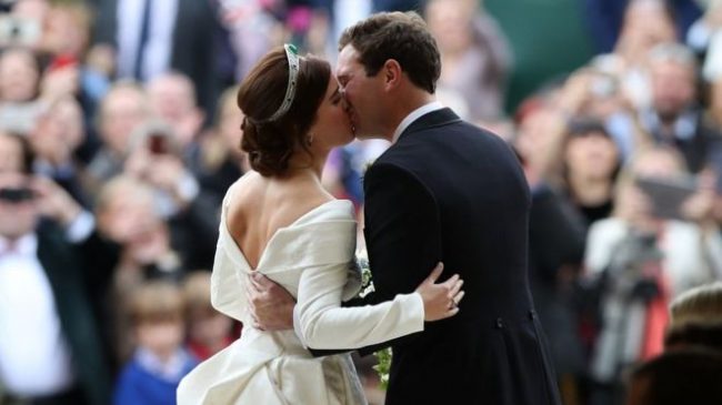 Princess Eugenie solidifies their union to Jack Brooksbank with a kiss