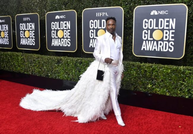 2020 Golden Globes Billy Porter in Alex Vinash was a fine ass white feathered fella