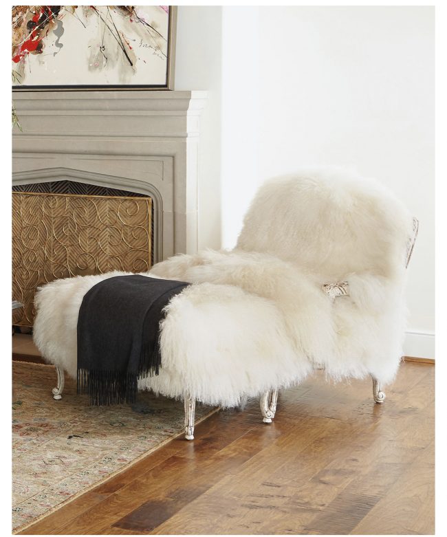 Old Hickory Tannery Sheepskin chair and Ottoman sold by Neiman Marcus home decor trends